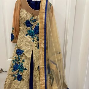 Blue and golden colored dress: long shirt & lehnga